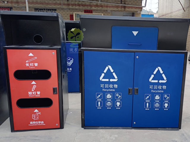 深圳羅湖住宅小區(qū)垃圾集中分類投放點(diǎn)不銹鋼烤漆桶罩